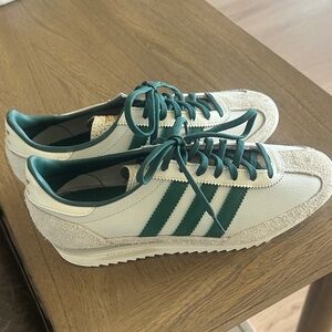 adidas White and Teal Retro Runner Sneakers